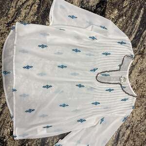 Ariat Women's White Embroidered Pleated Blouse with Beaded Neckline, Size S/P